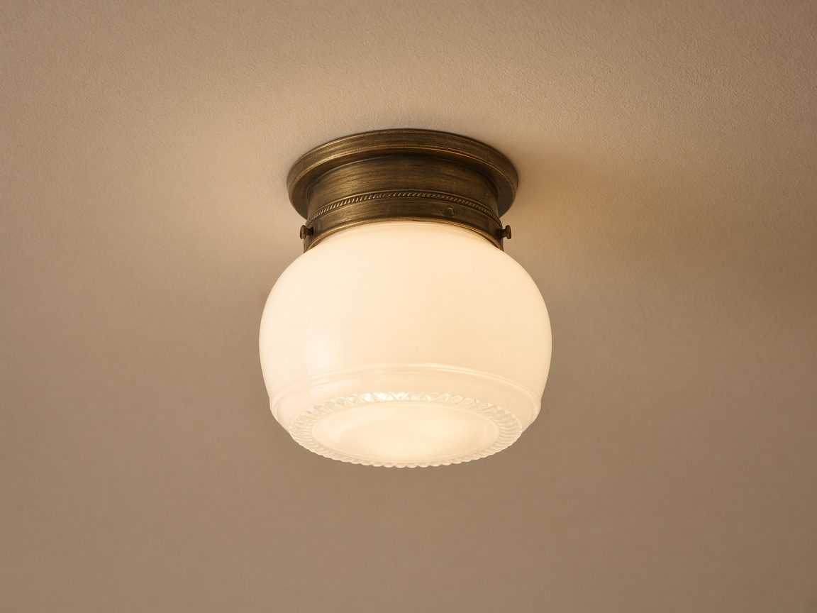 Milk glass schoolhouse globe flush mount with a brass fitter